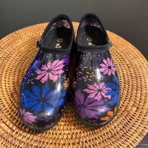 Sloggers Womens Floral Garden Shoes Waterproof Slip On Clogs Blue Purple Size 8